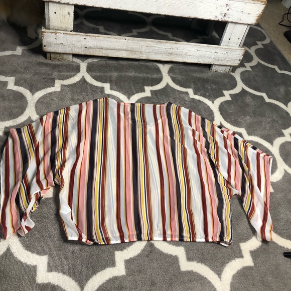 Maurices Blouse Womens XL White Red Boho Sheer Tassle Striped Flowy Top 🎃 - Picture 9 of 10